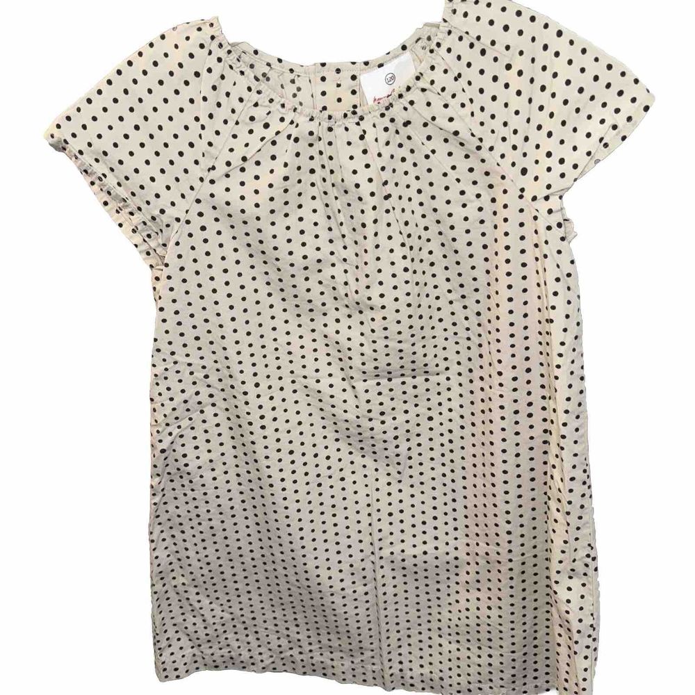 Hanna Andersson Size 120/6-7 Girls Cream With Black Polka Dots Dress Cotton